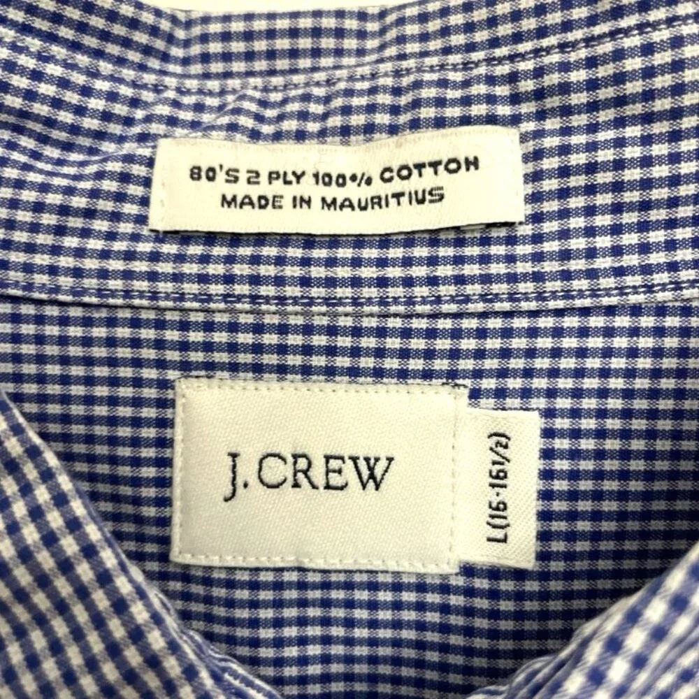 J Crew 80's 2-Ply 100% Cotton Button Up Shirt. Men's L Blue & White‎ Plaid